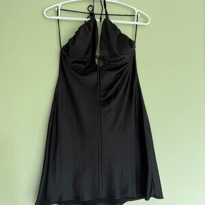 Strappy satin halter dress XS black